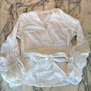 New York & Company White Wrap Tie Front Blouse